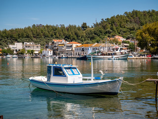 Fototapeta na wymiar Fishing vessel in Limenas Port, Thassos, Greece