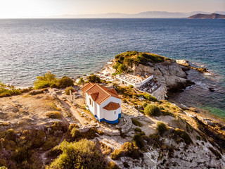 Thassos, Greece. Aerial view of one of the main tourist attraction on the island - 248813150
