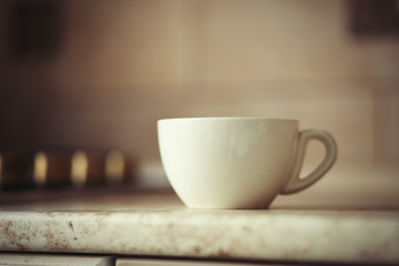 White mug on kitchen work surface
