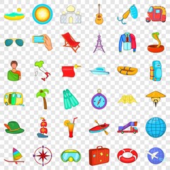 Globe travel icons set. Cartoon style of 36 globe travel vector icons for web for any design