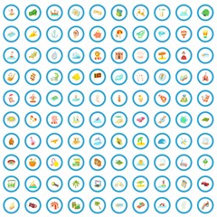 100 adventure icons set in cartoon style for any design vector illustration