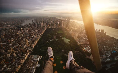 Fototapeten Blick auf New York und Manhattan aus dem Helikopter © oneinchpunch