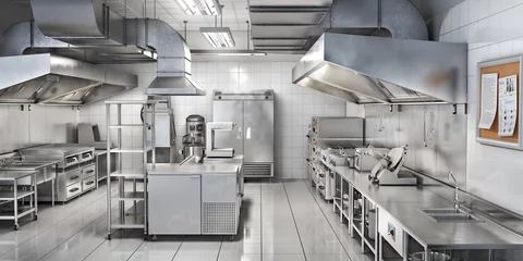 Behangcirkel Industriële keuken. Restaurant keuken. 3d illustratie © sveta