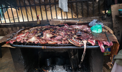 Close-up view to grilled meat as street food , Niamey, Niger