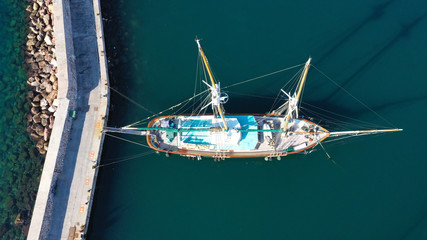 Aerial drone photo of famous marina of Alimos with yachts and sailboats docked, Athens riviera, Attica, Greece