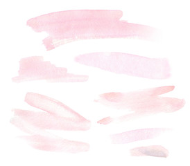 Set of soft pink watercolor brush strokes