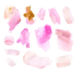 Set of pink watercolor brush strokes