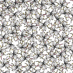  Abstract floral contour background, vector illustration black and white color.