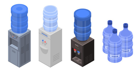 Cooler water icons set. Isometric set of cooler water vector icons for web design isolated on white background