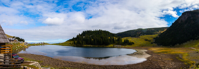 Touristic natural lake Prokosko lake with the village around it
