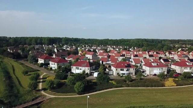Drone view of the villa area in Dronten, Flevoland, The Netherlands.