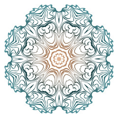Decorative Colorful Floral Ornament With Decorative Border. Ethnic Mandala Decoration. Vector illustatration. Brown, turquise color. Indian, Moroccan, Mystic, Ottoman Motifs.