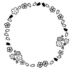 春　手描き　アイコン　フレーム　イラスト　モノクロ