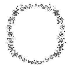 春　手描き　アイコン　フレーム　イラスト　モノクロ