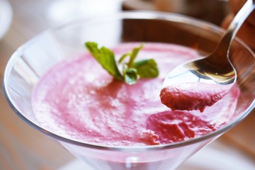 Sweet delicious dessert.Raspberry Panna cotta.