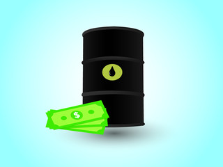 Oil barrel or container price up and down vector illustration for business industry on blue background