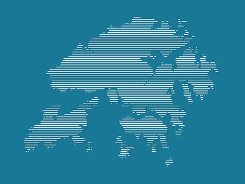 Hong Kong map vector using white straight lines on blue background illustration