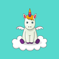 Obraz na płótnie Canvas Cute cartoon character unicorn. Print for Baby Shower, little girl birthday, other holiday party. Greeting card template, fairy tale, magical vector illustration.