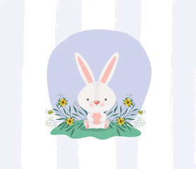 happy easter card with rabbit in the garden