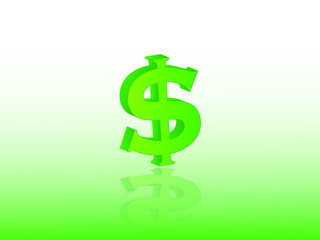 Green dollar sign for currency with reflection vector illustration on light background to express investment in the business market
