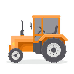 Vector flat illustration of tractors. Agricultural machinery. Orange cab tractor.