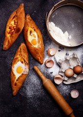 Khachapuri, traditional Georgian pie. style rustic