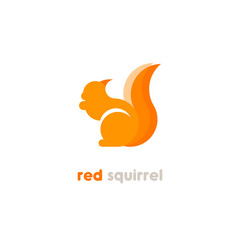 Red squirrel vector logotype. Rodent silhouette logo. Carroty squirrel geometric logo. 