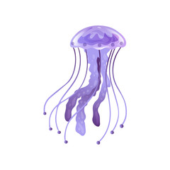 Purple Jellyfish, Beautiful Swimming Underwater Creature Vector Illustration