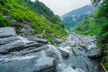 Incredible nature at the beginning of the Himalayas. Mountains and Falls Bhagsunag. Dharamsala, India