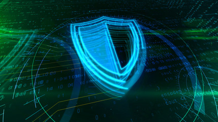 Cyber security with shield symbol loop abstract concept