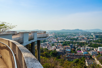 Fototapeta na wymiar Beautiful landscape view of Phuket city from Khao Rang viewpoint, small hill in Phuket city, Thailand.