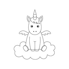 Cute cartoon unicorn. Black and white vector illustration for coloring book