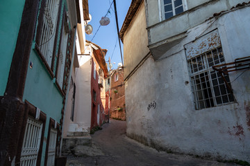 Fototapeta na wymiar View from narrow street of Basmane, Izmir, Turkey.