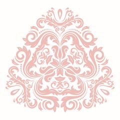 Elegant vintage vector triangular pink ornament in classic style. Abstract traditional pattern with oriental elements. Classic vintage pattern