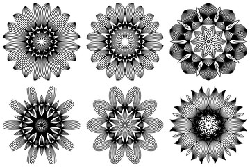 Set of Hand Drawn Background With Mandala. Vector Decorative Elements. Arabic, Indian, Ottoman Motifs. Black white color