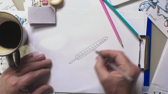 Artist draws thermometer for measuring temperature
