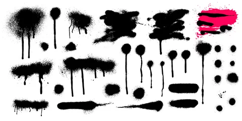 Set van Spray graffiti stencil sjabloon. Zwarte spatten. Tekening uit de vrije hand. Vector illustratie. Geïsoleerd op een witte achtergrond. © Anatoliy