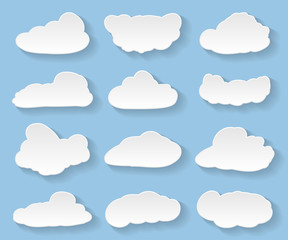 Cartoon clouds on blue background.