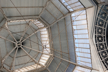 The metallic structue roof in the old historic hall of the San Telmo market, Buenos Aires, Argentina