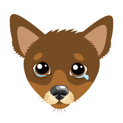 Sad Dog Face Emoticon Vector Icon. Vector Head Cute Sad Face Pet Animal. Crying Dog Emoji. When You Depressed. Flat design style. White background and Isolated.