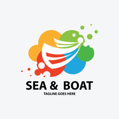 Sea boat logo design template. Vector illustration