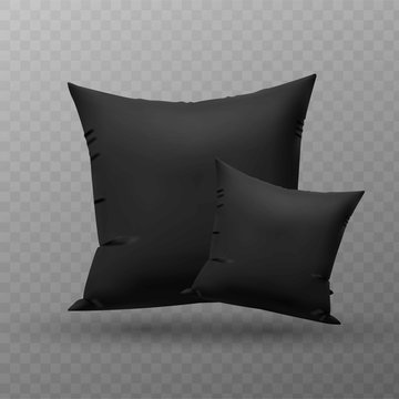 Two blank black square pillow, cushion vector illustration.