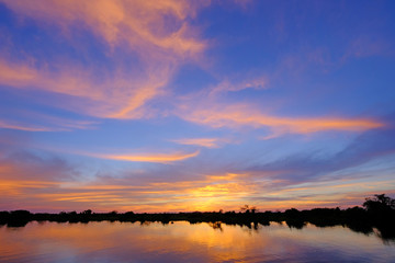 Paraguay River at sunrise in the region of Corumba, Pantanal, Mato Grosso do Sul, Brazil