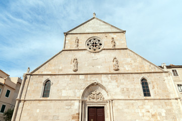Fototapeta na wymiar Basilica of the Assumption of Mary, XV century main church in the Old Town of Pag, Pag island, Croatia
