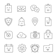 Smiling items linear icons set
