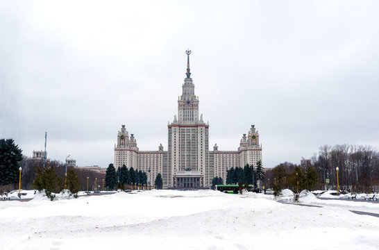 building of Moscow state University in Moscow, University of Moscow in Moscow winter