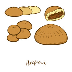 Colored sketches of Anpan bread