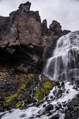 The waterfall of the girl's braids in the Elbrus region near the village of Terskol