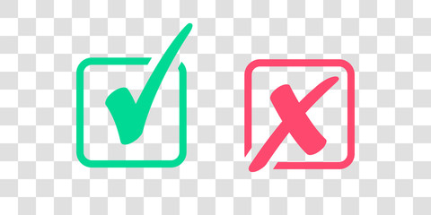 Set of Green Check Mark Icon and Red X cross Tick Symbol - 248840569