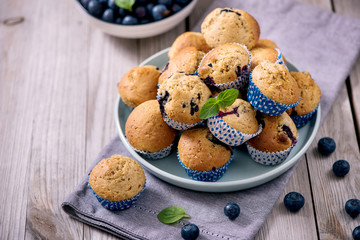Blueberry muffins, healthy homemade muffins with berries